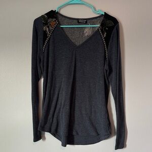 Papermoon Charcoal Long Sleeve Top with Chain Detail